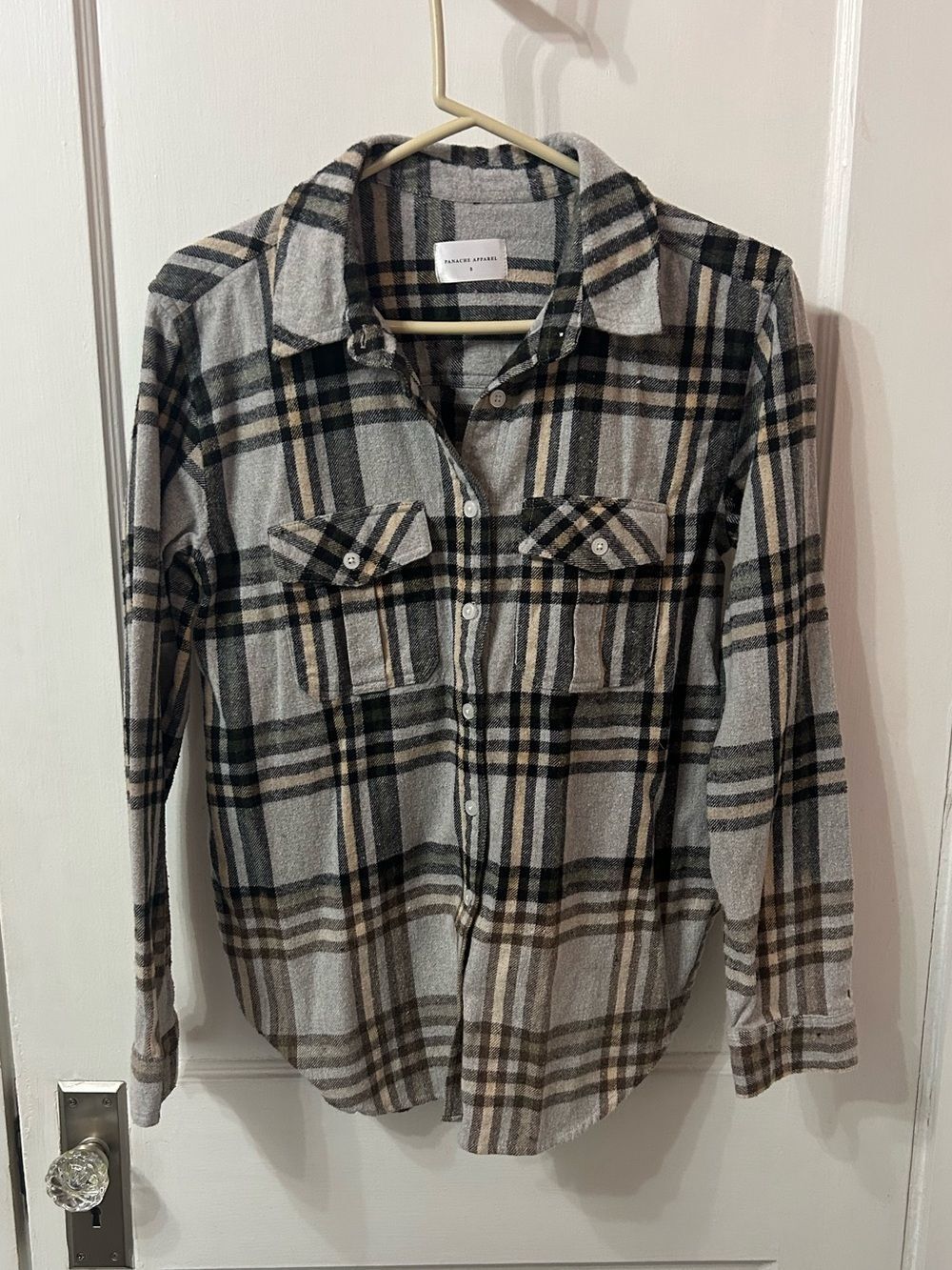Plaid Button-Up Flannel Shirt in Gray & Black